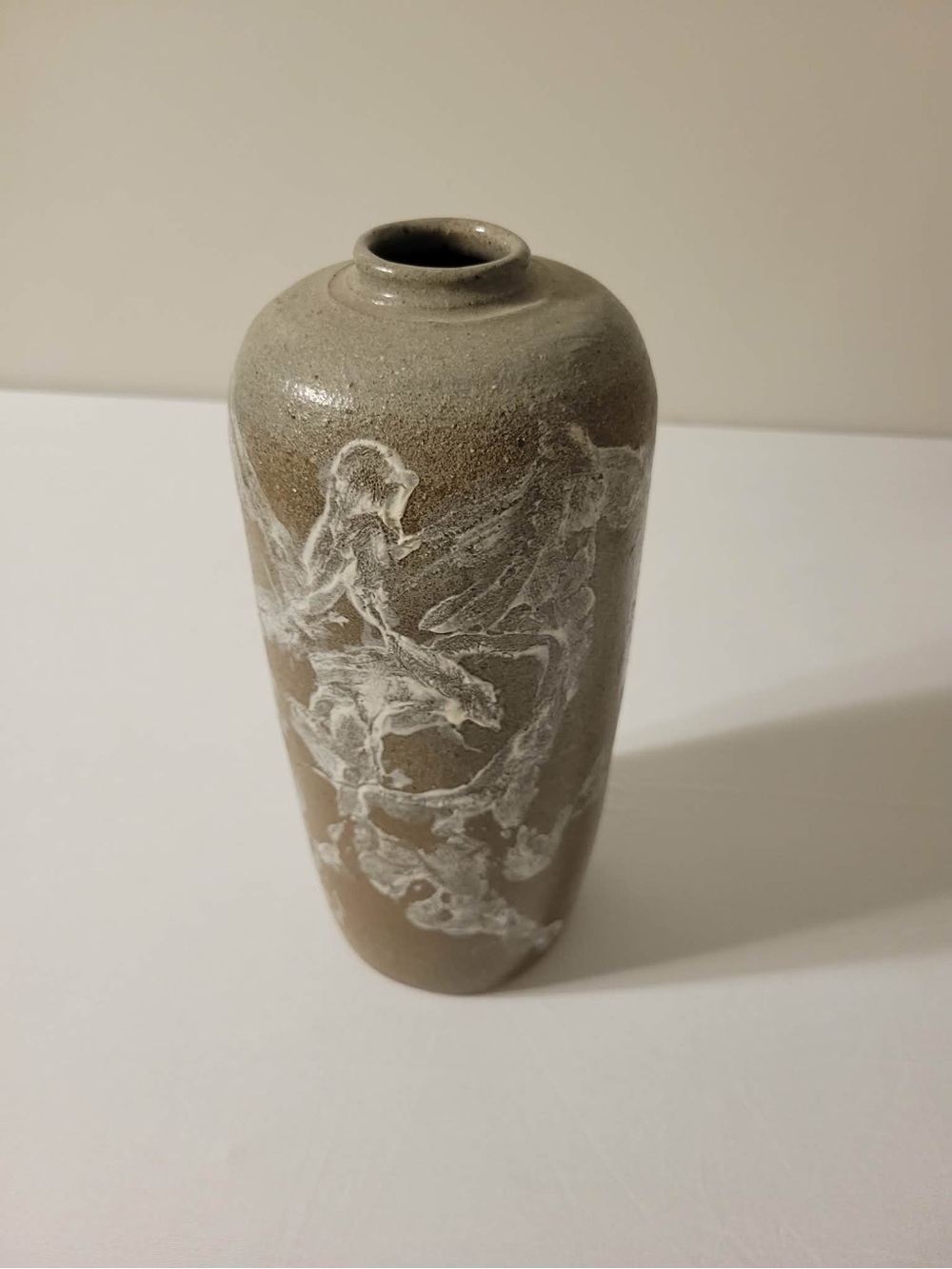 Handmade Brown Ceramic Decorative Vase with White Glaze Accents